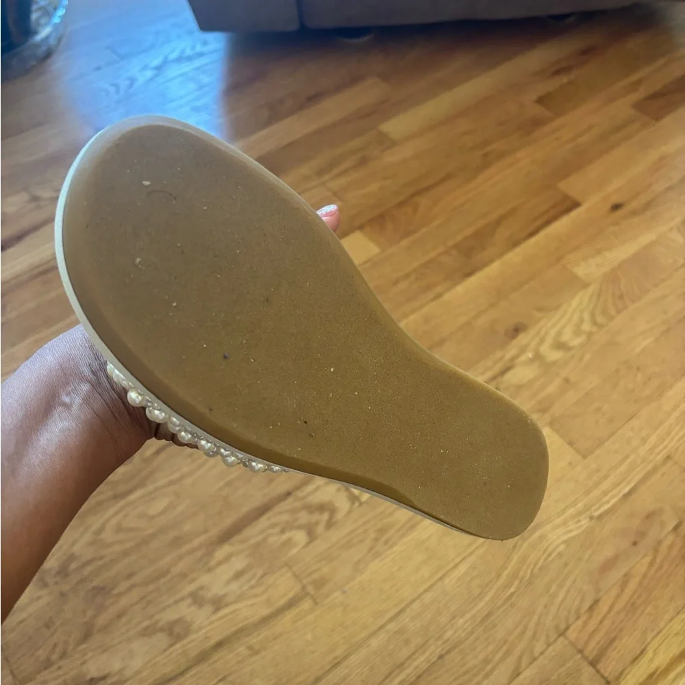 Steve Madden Pearl Beaded Cream Slide Sandals